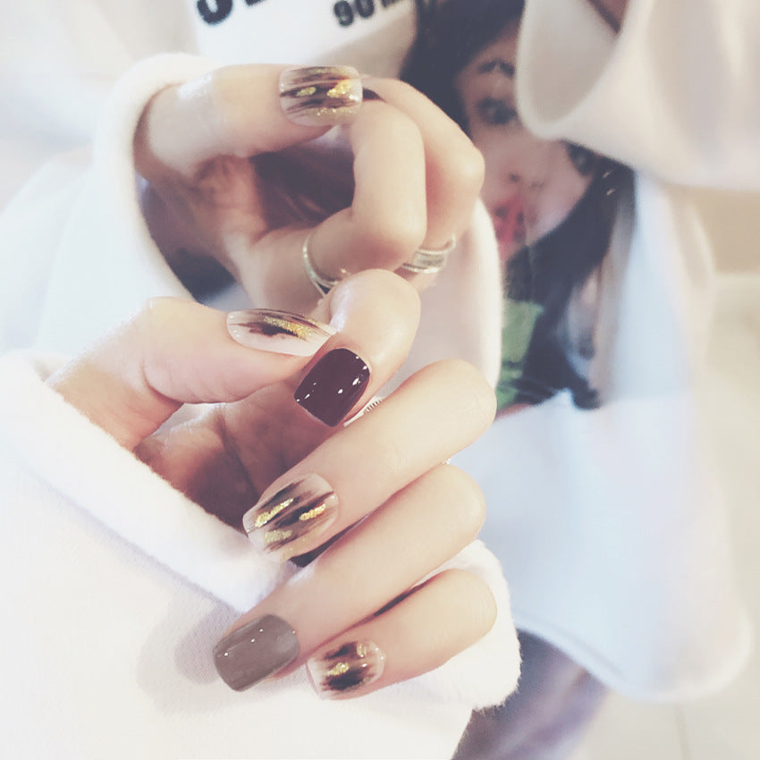 Fashion nail Finished Nail Beauty Internet Celebrity Same Style Wearing Armor Rendering Gold Powder Fake Nails Sequins Nail Stickers S39