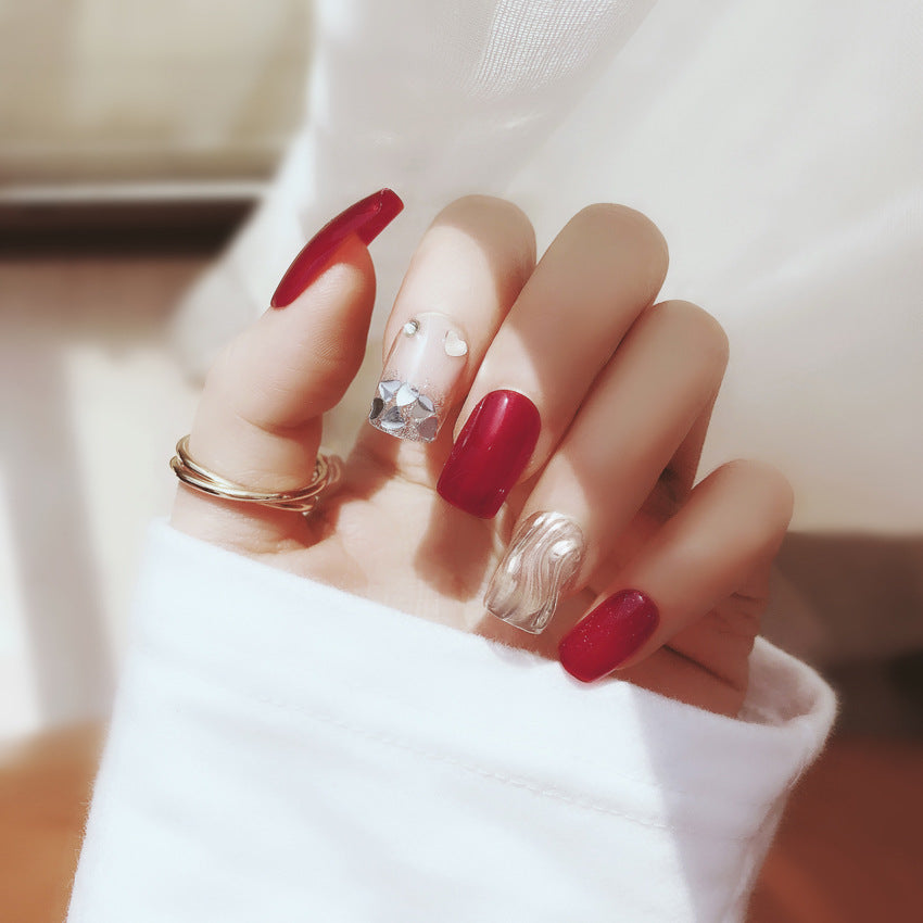 Fashion nail Tina Finished Nail Beauty Internet Celebrity Same Ins Fake Nails Nail Stickers Wave Ripple UV Nail L67