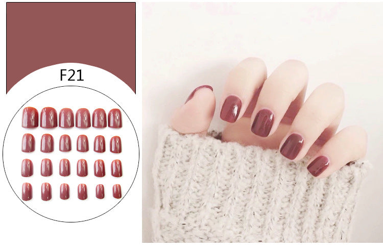 Fashion nail Tina 24 Pieces Finished Nail Beauty Solid Color Fake Nail Patch Short Detachable Square Head Multi-Color Collection F Series