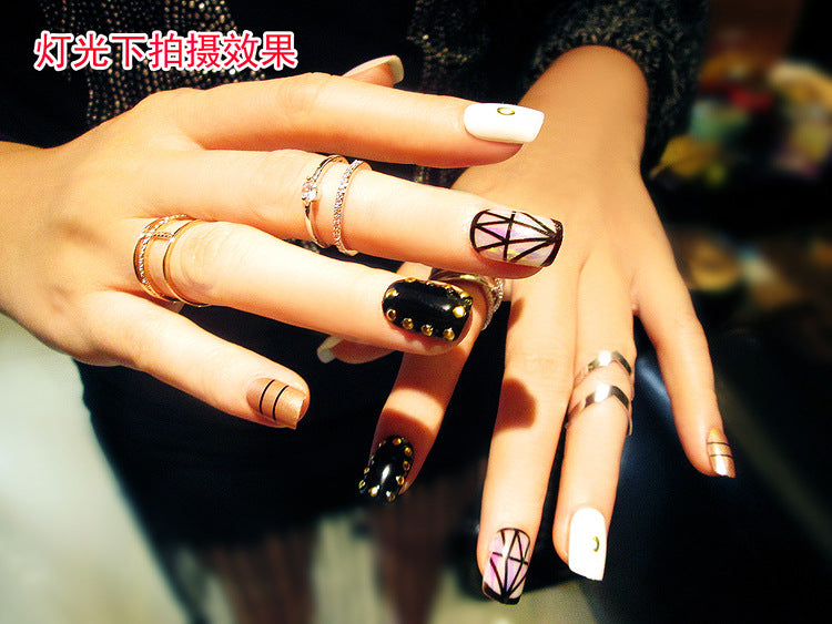 Fashion nail Finished Nail Beauty Magazine Style Japanese Colorful Sequins Black Fake Nails 24 Pieces UV Nail L27