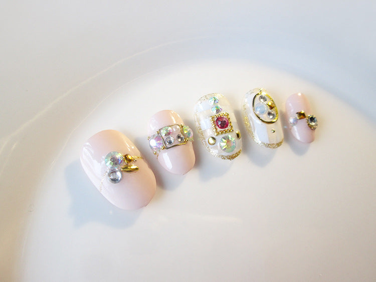 Fashion nail Finished Nail Beauty Fashion Nude Color Popular round Head Rivet Fake Nail Patch 24 Pieces UV Nail L33