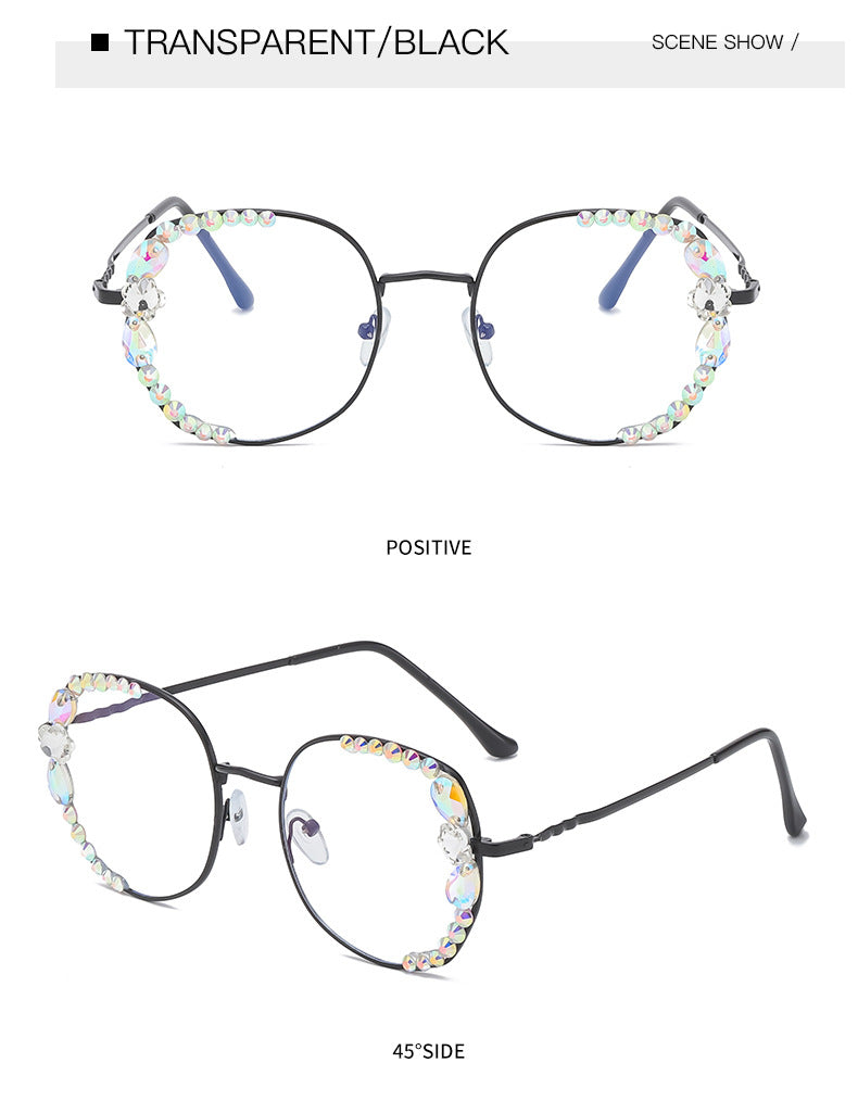 Women's fashion glasses镶钻防蓝光防疲劳眼镜女电脑护目平面无度数玩手机保护眼睛