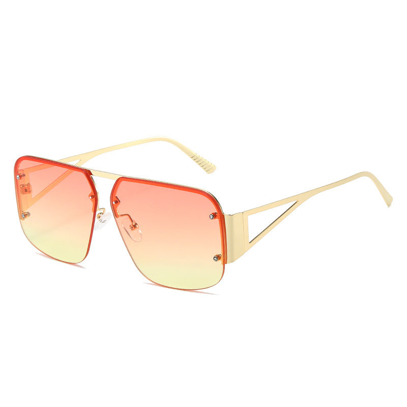 Women's fashion glasses 2024亚马逊热款时尚飞行员太阳镜 欧美复古窗帘半框百搭方形墨镜