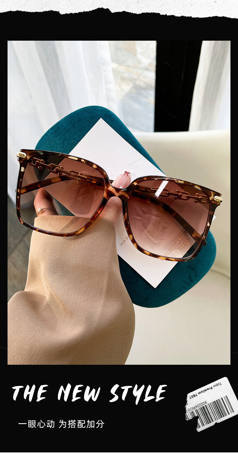 2024 Square frame chain mirror legs, high-end sense, fashionable and trendy women's sunglasses, cross-border European and American minimalist internet famous sunglasses