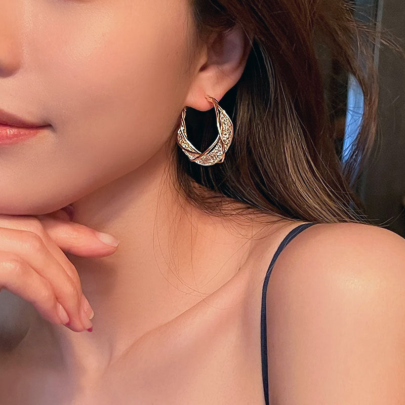 银针镶钻网格扭曲耳环欧美小众时尚耳钉个性高级感百搭耳饰批发女