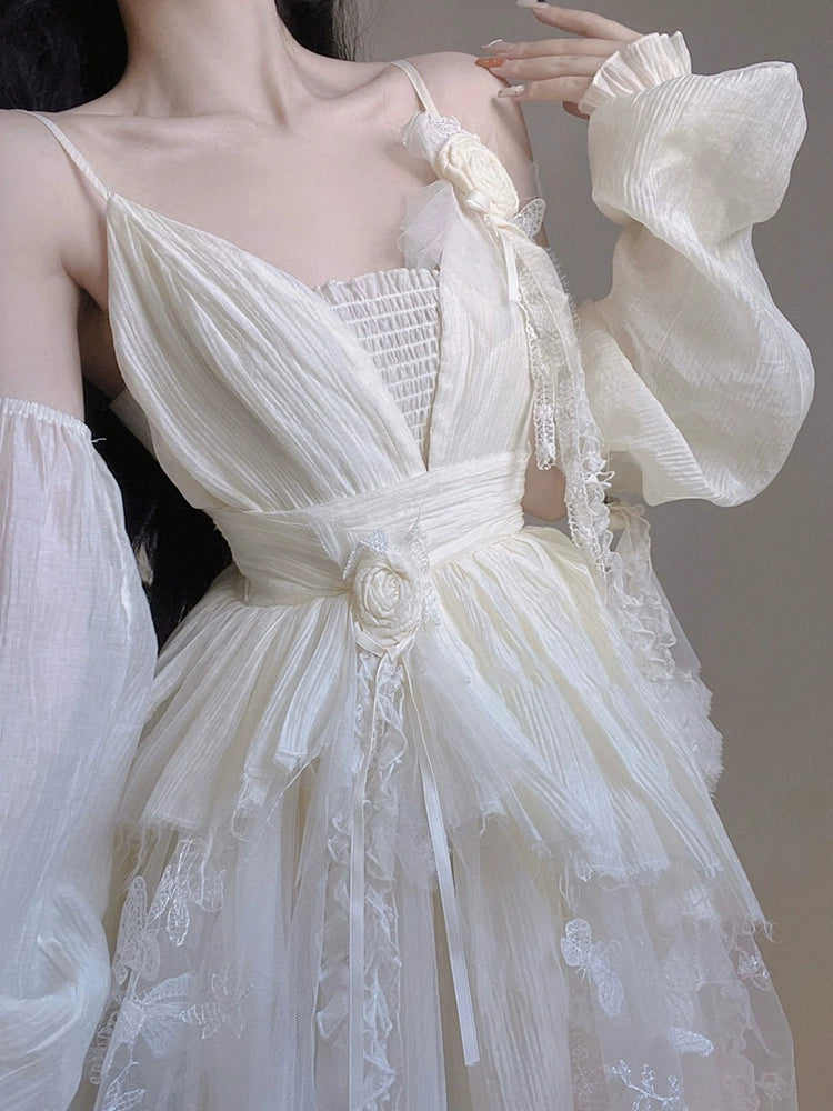 Fashion women's wear French First Love Long Skirt Design Sense Small Super Fairy Mori Style Gentle Princess Sling Dress Women's Summer