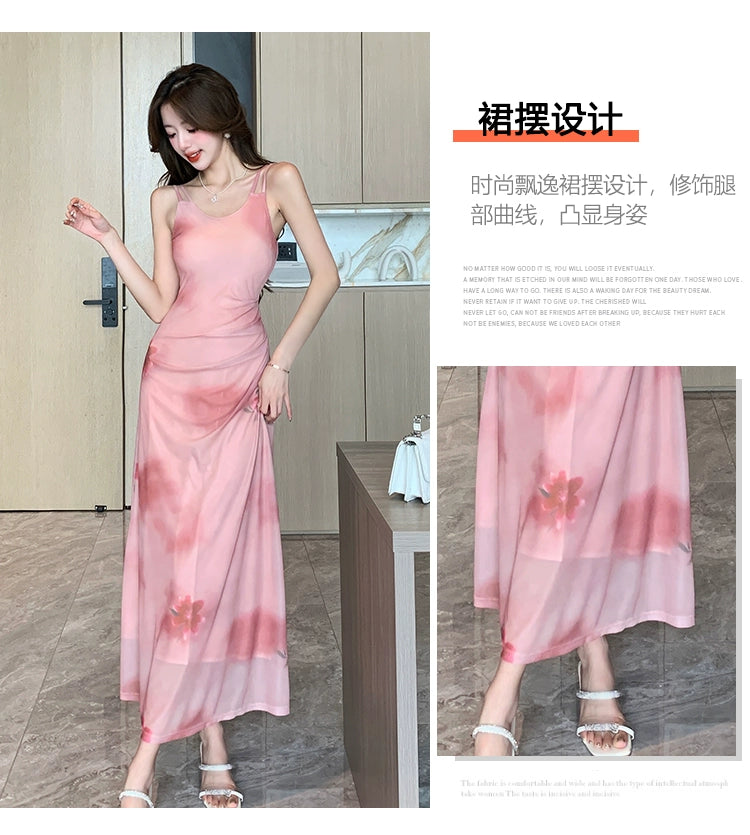 Fashion women's wear Gentle Pink Mori Dress Design Sleeveless Camisole Dress Women's Summer Fashion Tie-Dye A- line Dress