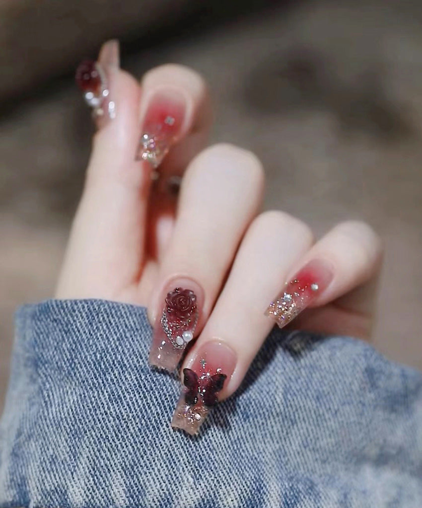 Fashion nail Wear Armor Nail Stickers Nail Patch Fake Nails Removable Rose Butterfly Armor Nail Sticker A27
