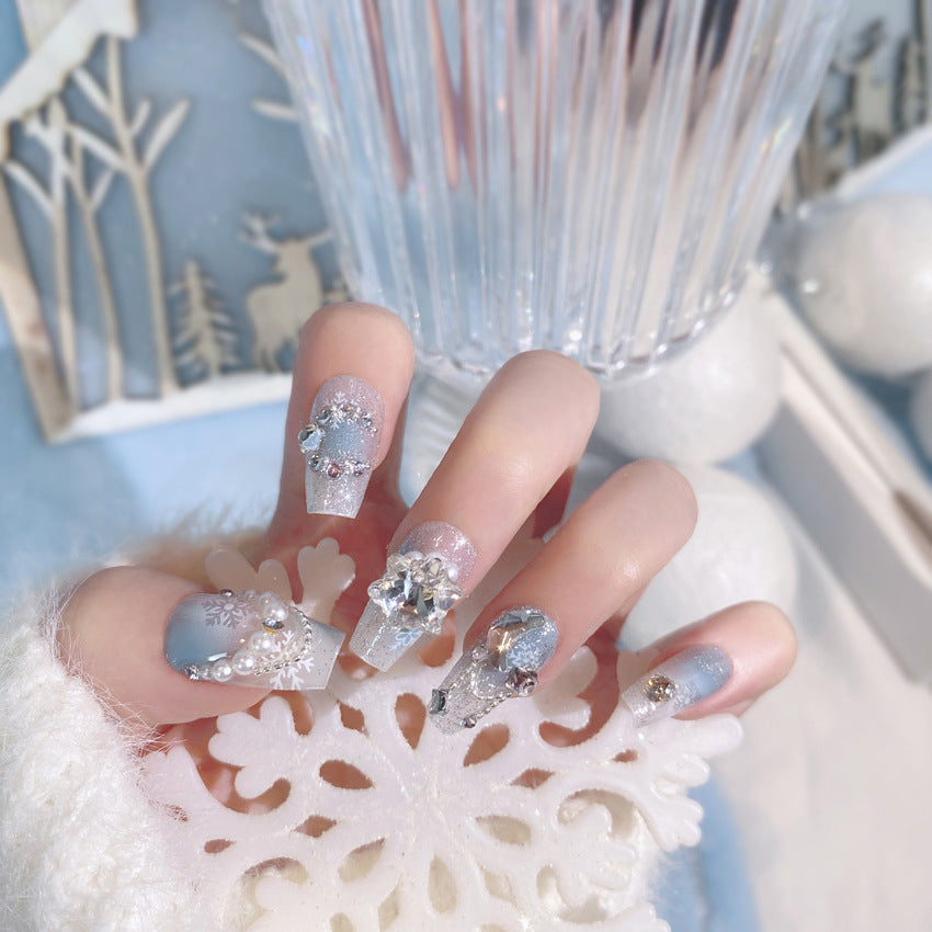 Fashion nail Christmas New Year Snowflake Diamond Rhinestone Nail Stickers Nail Patch Removable Nail Tip Wear Finished Nail Beauty U16