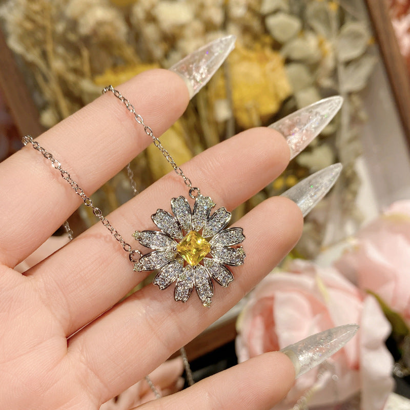珠宝首饰山茶欧美奢华满钻雏菊浓彩黄钻系列项链 镀金韩版气质灵动锁骨链