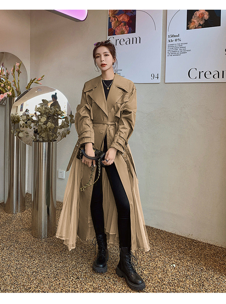 Fashion women's wear A Large Number of in Stock 2024 Purpleflower Holly Leaf Spring and Autumn Trench Coat Women's French Mesh Stitching Casual Temperament Coat