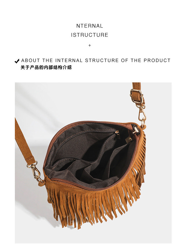 Dopamine Bag Free shipping Tattoo Shenglan leather goods cross-border Amazon American new matte tassel retro saddle bag dopamine wear messenger bag