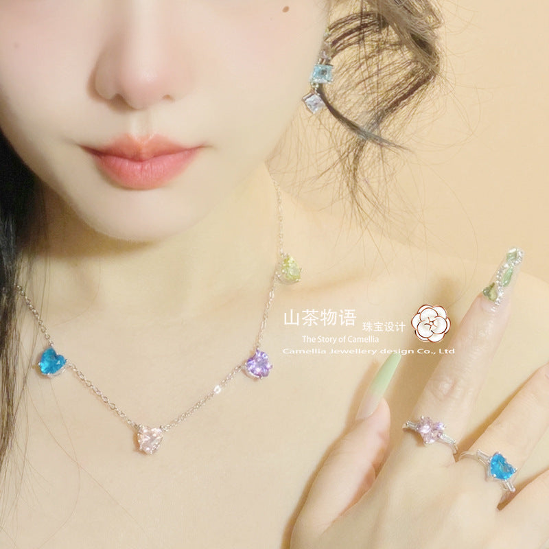 Camellia新品彩色Ins时尚百搭套装 原设Love Me微镶彩宝水晶耳坠