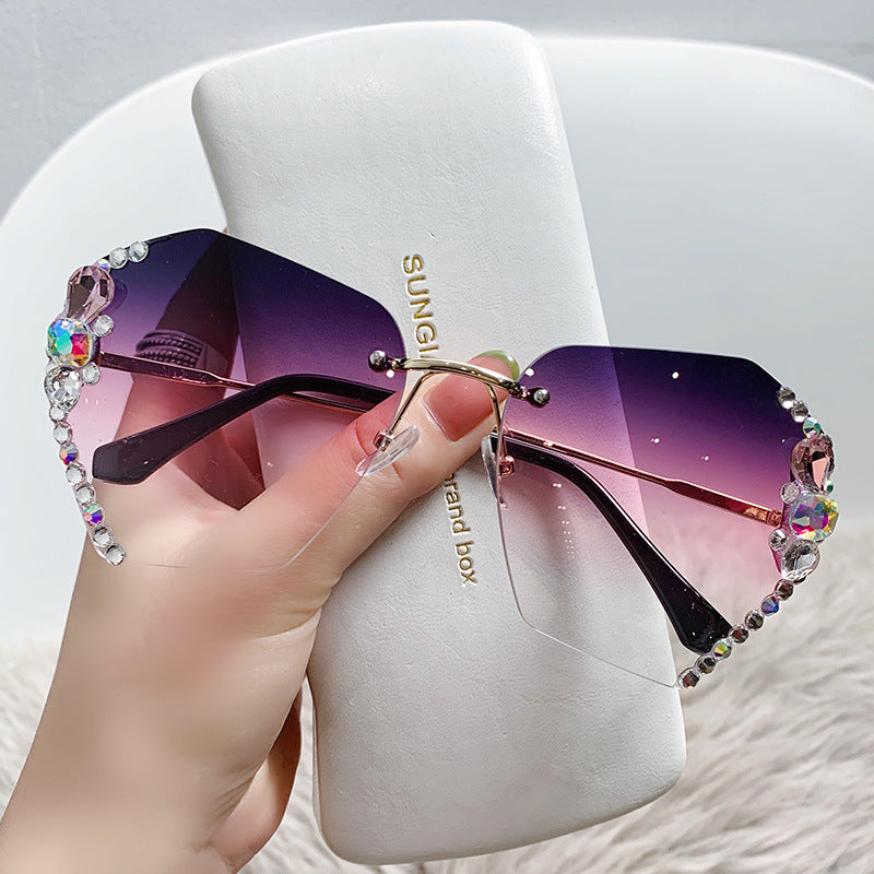 Women's fashion glasses 镶钻墨镜女网红韩版防紫外线太阳镜同款圆脸防晒时尚开车女士眼镜