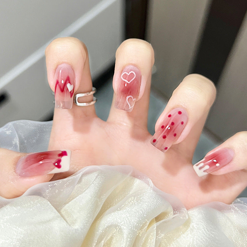 爱心软妹穿戴甲心跳指甲贴片法式美甲片腮红假指甲美甲贴片成品甲