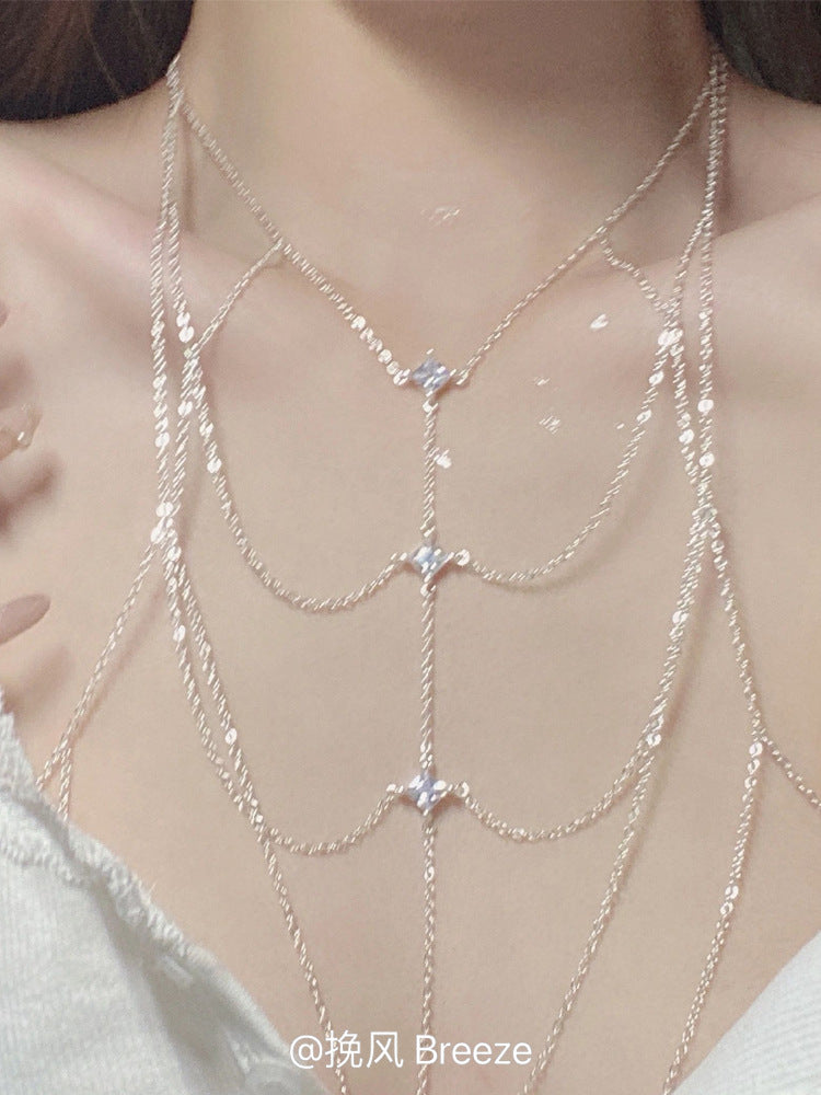 珠宝首饰胸链身体链欧美bodychain性感比基尼bikini立体后背链露背装配饰