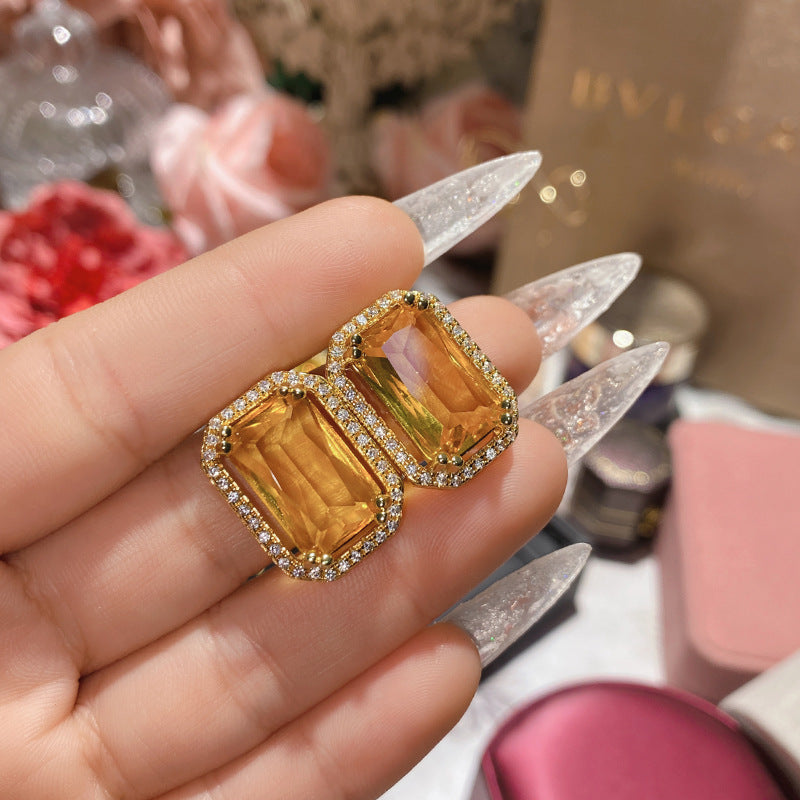 山茶珠宝展金黄宝石系列耳饰 镀18K金微镶多切面锆石闪耀高级耳钉