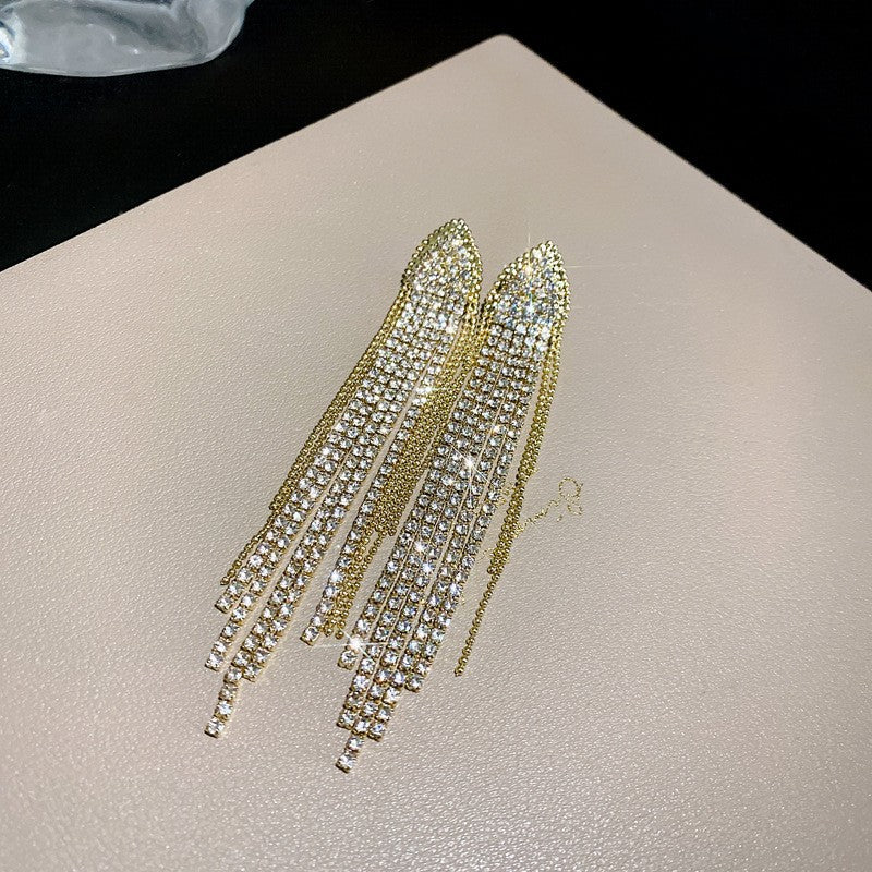 银针镶钻流苏耳环欧美时尚个性长款耳坠轻奢小众高级感耳饰批发女