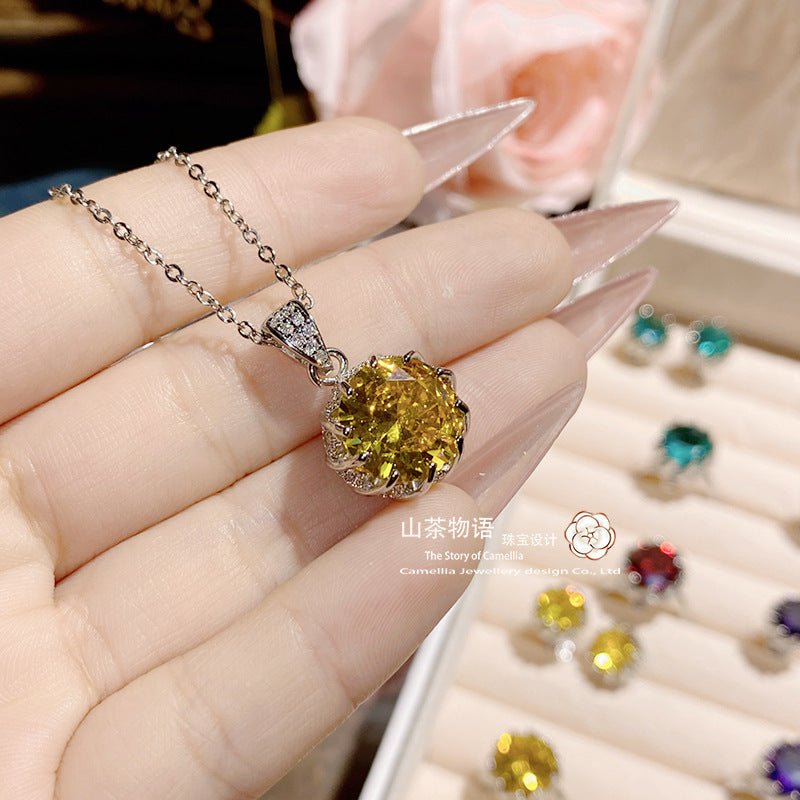 Camellia彩虹直播撞色宝石睡美人套装女 镶超闪彩宝5A锆耳环现货