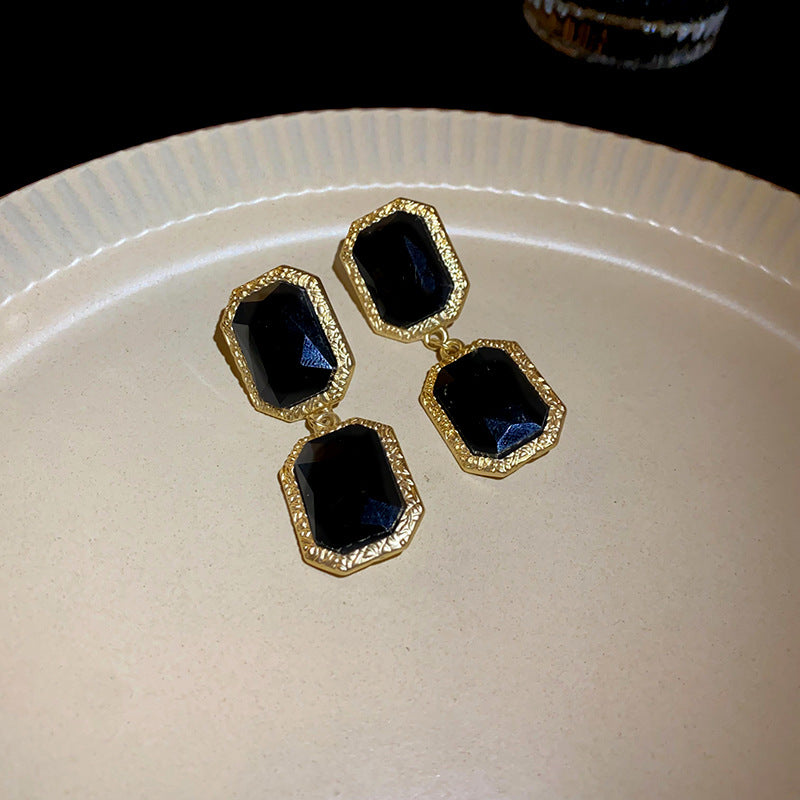 欧美夸张方形几何水晶项链复古宫廷风锁骨链高级感中古饰品批发女