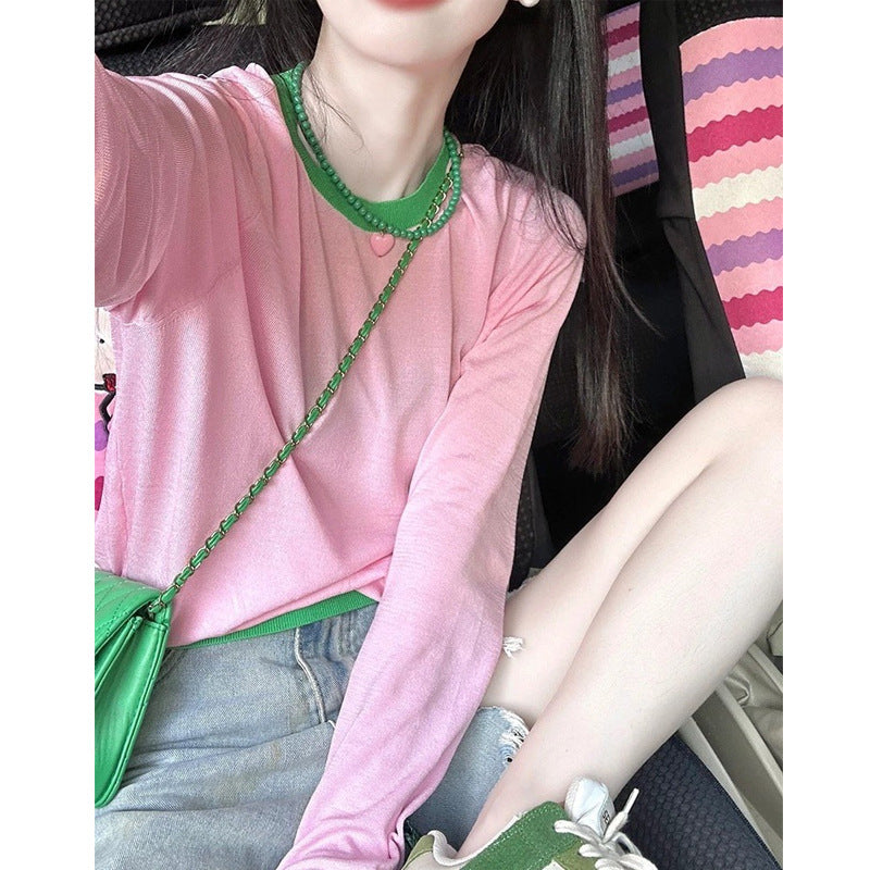 Dopamine tops Free shipping Tattoo Dopamine pink ice silk knitted sunscreen air-conditioning blouse women's summer thin breathable temperament shawl top