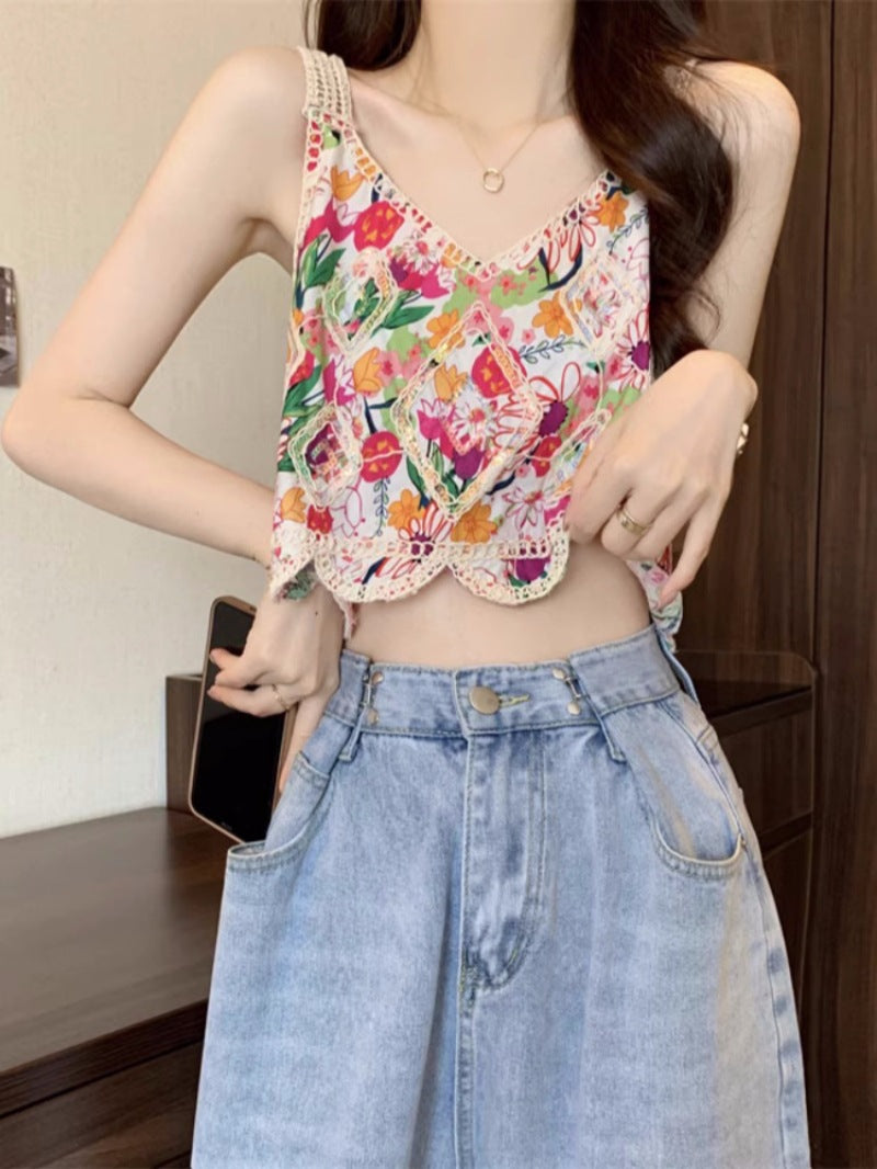 Dopamine tops Free shipping Tattoo Embroidery crochet dopamine color small vest suspenders women's shabohemian ethnic style sweet babes tube top