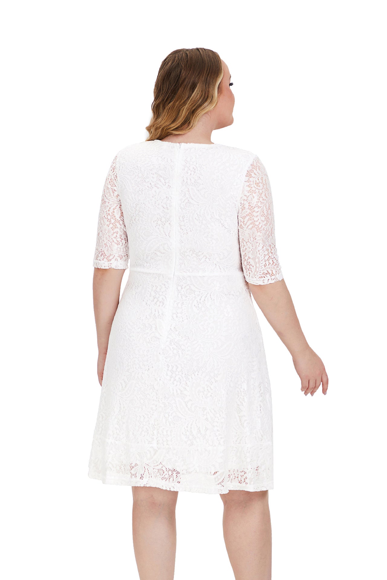 Fashion women's wear 2024 plus Size Women's Clothes round Neck Lace Mid-Length Formal Dress Dress Sq0156