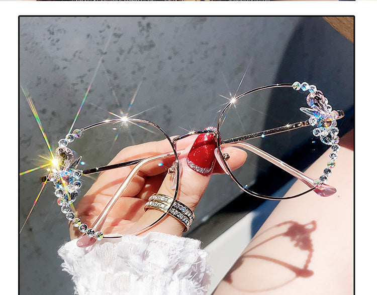 Women's fashion glasses 定制水钻防蓝光眼镜女抗疲劳眼睛素颜显瘦护目镶钻平光镜无度数