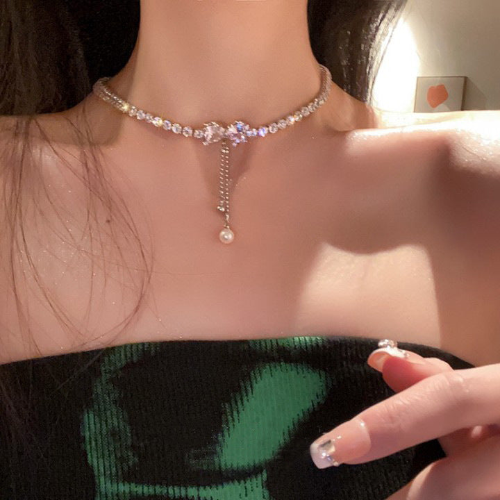 欧美镶钻水滴椭圆项链时尚高级感锁骨链小众设计冷淡风项饰批发女