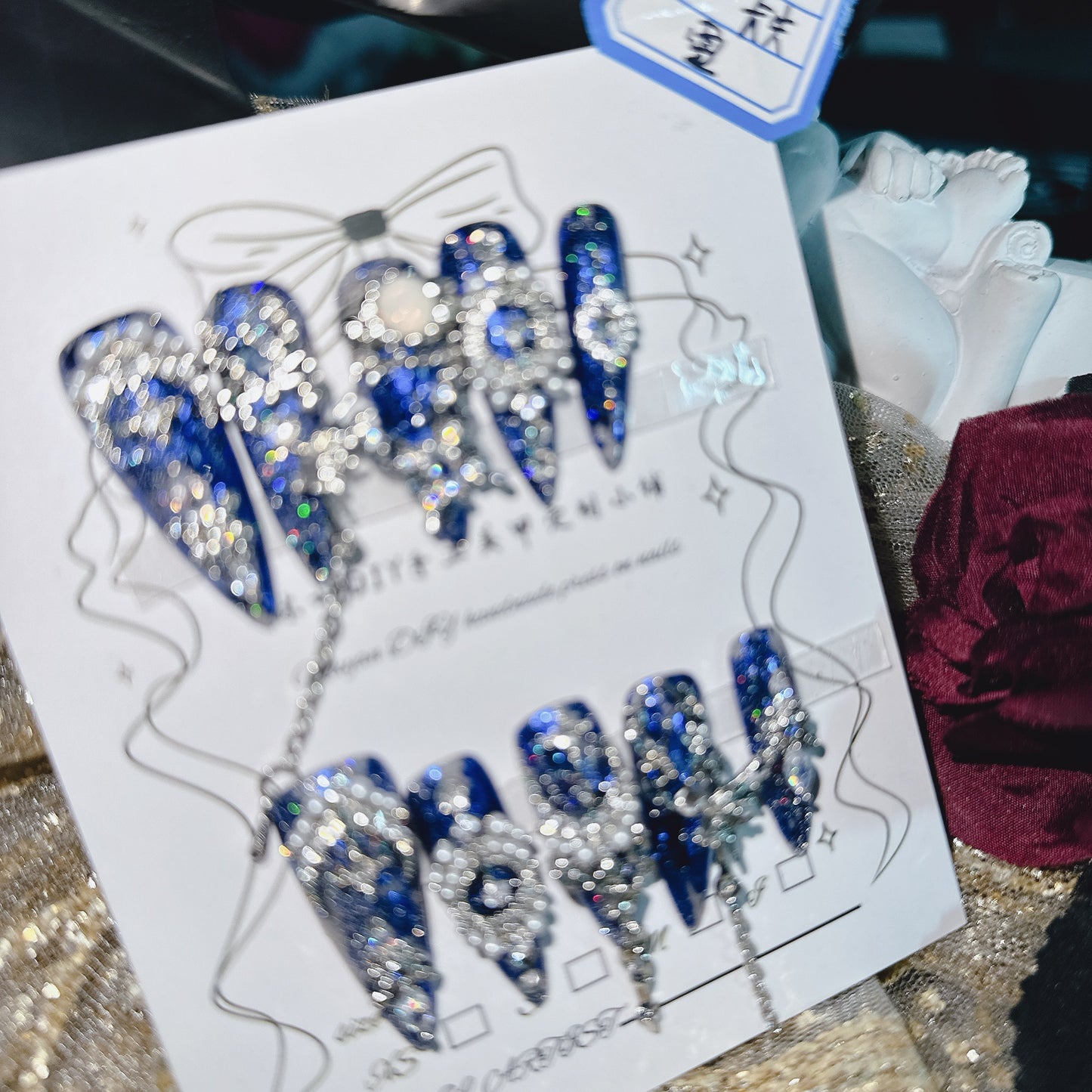 (Hand-Made Nail) Yanyan Handmade Nail Heavy Industry Miao' S Poison Luxury Dark Non-Mainstream Style Hot Girl Nail Beauty Rhinestone Wear Nail