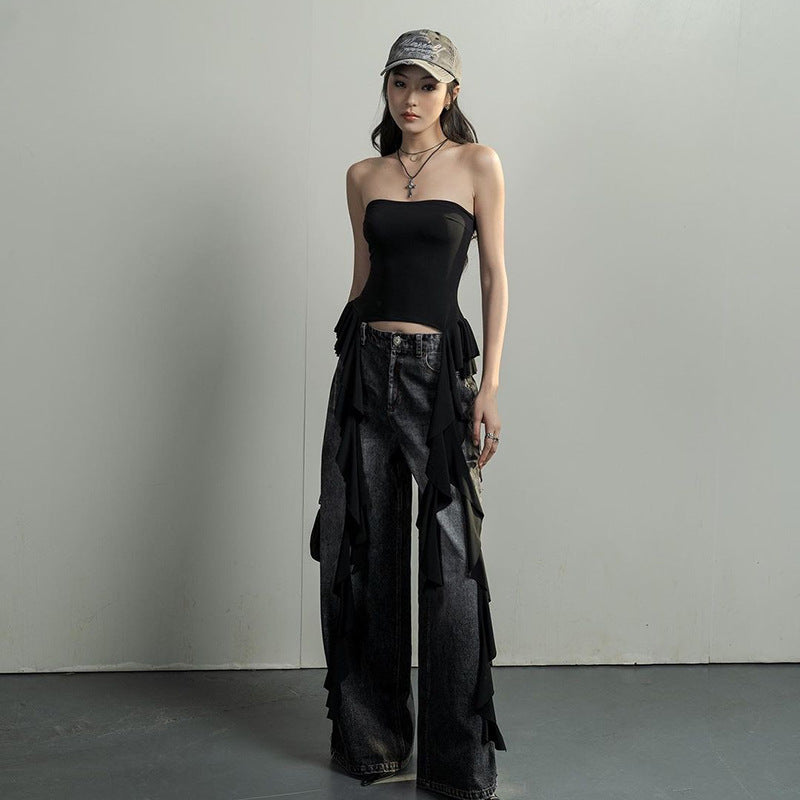 Free shipping Tattoo 2023 European and American style sexy babes women's clothing summer ruffle leaf edge shoulder wrap ur top Amazon explosive tops