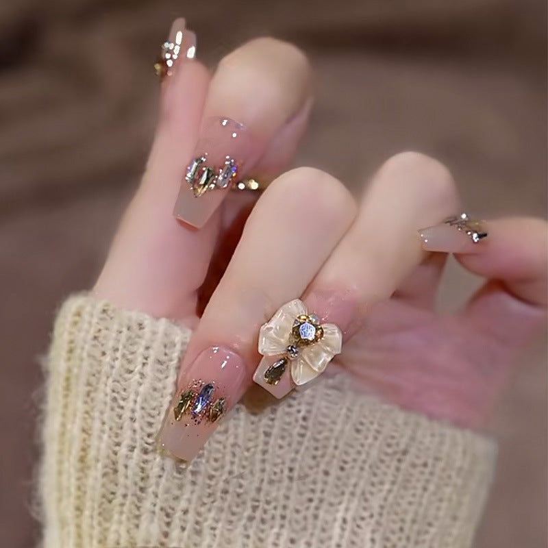 浪漫香槟穿戴甲钻款指甲贴片立体美甲片裸色假指甲美甲贴片成品甲