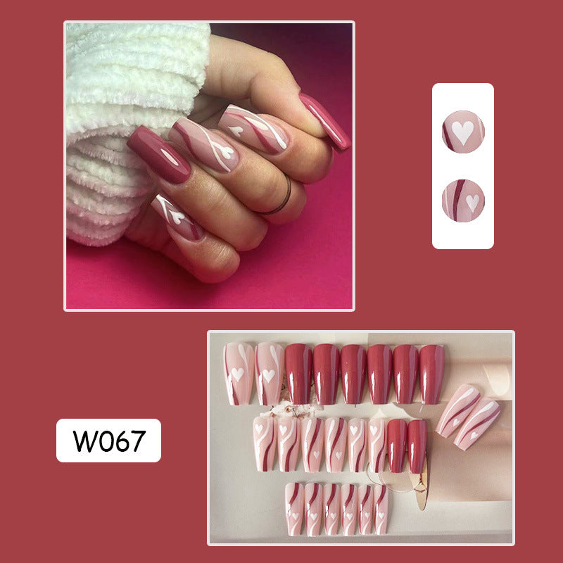 浆果线条穿戴甲白色nails 几何跨境美甲片外贸假指甲长甲美甲贴片