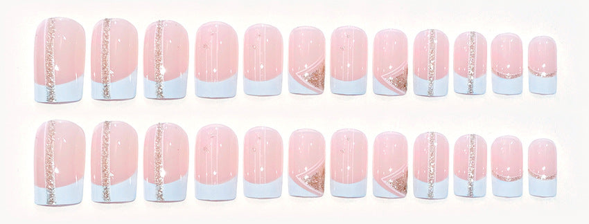 Fashion nail Fresh Navy Blue Solid Color Manicure European and American Square Short Fake Nails Wear Nail 24 Pieces French Fake Nails W19
