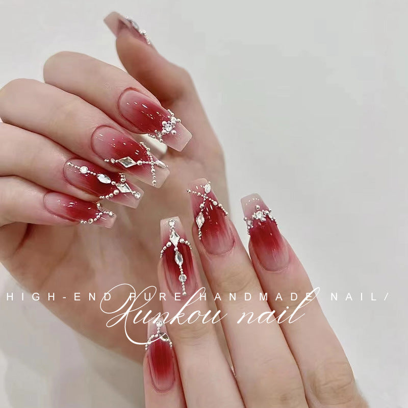 (Hand-Made Nail) Painted Pink Three-Dimensional Gradient Butterfly Handmade Wear Armor Finished Detachable Flash Aurora Diamond in the Debris Bride