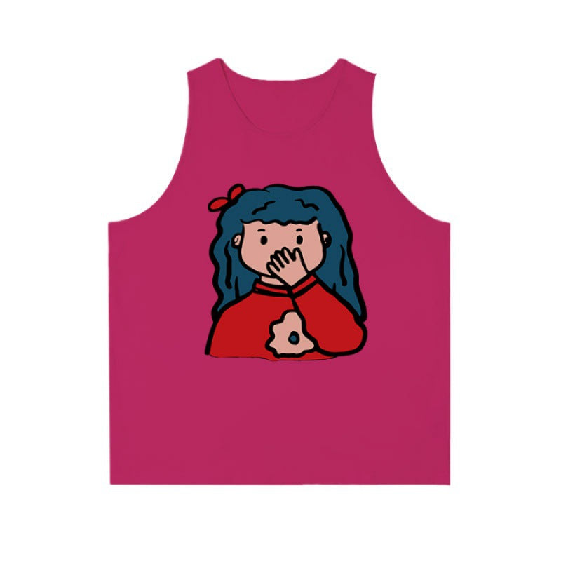Dopamine tops Free shipping Tattoo Summer dopamine wear loose vest women's cotton Hong Kong style outside wear American sleeveless top