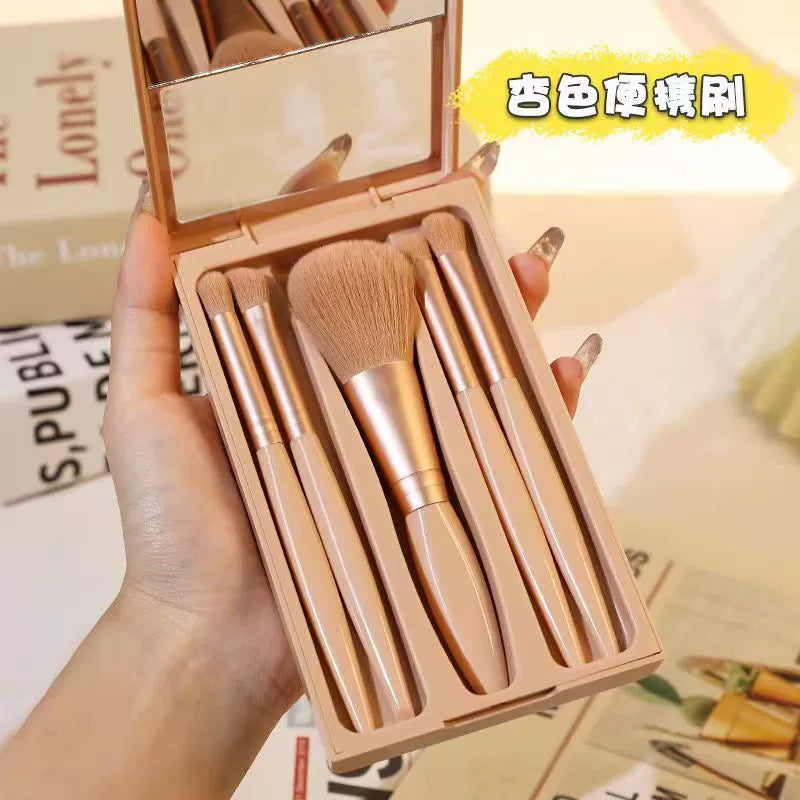 5支带镜子化妆刷旅行套装软毛散粉刷眼影盘刷子平价便携莫兰迪开窗