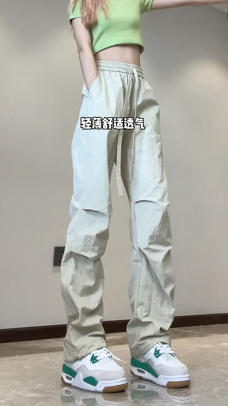 Free shipping quick-drying pants casual pants female paratrooper pants thin straight-leg pants drape purple dopamine cargo pants