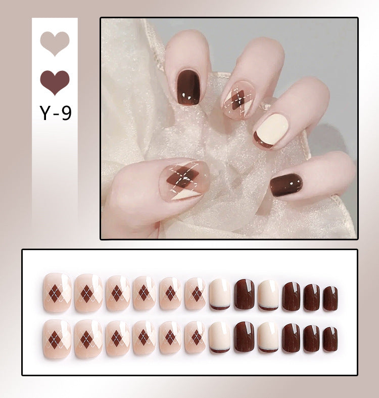Fashion nail Wearable Nail Sticker Chessboard Grid Wearable Nail Sheet Nail Shaped Piece Removable Nail Patch Finished Nail