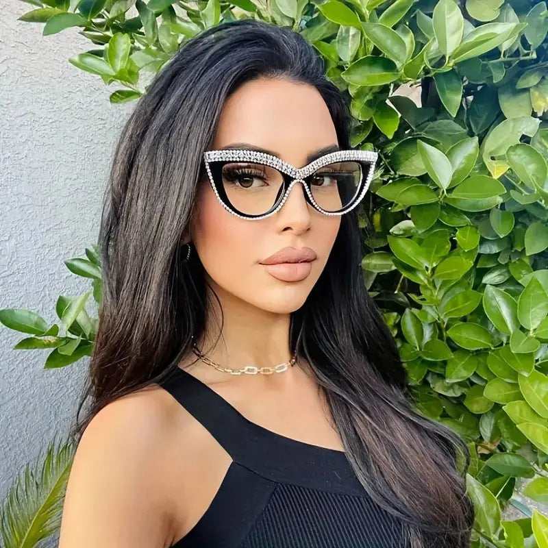 Women's fashion glasses 猫眼镶钻平光镜防蓝光新款时尚眼镜架个性墨镜眼镜框潮 isn太阳镜