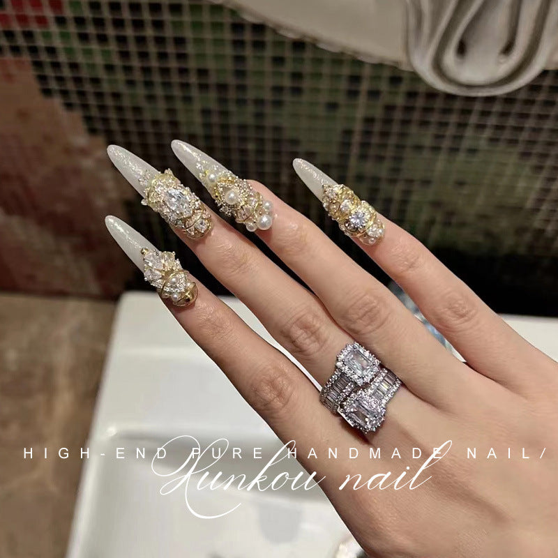 Hand-Made Nail Factory Straight Hair Luxury Ancient Greek Myth Flash Diamond Vintage Court Style Detachable Manicure