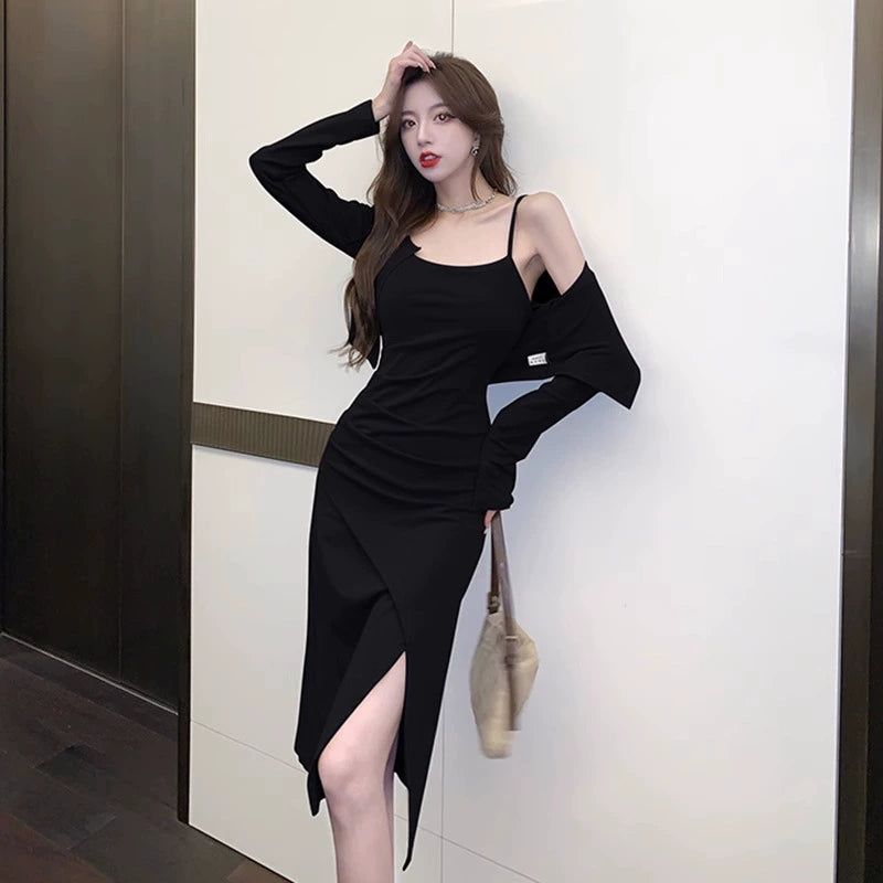 Fashion women's wear Small Hot Girl Suit Women's Spring and Autumn Wear a Set of High Sense Temperament Camisole Dress Two-Piece Suit