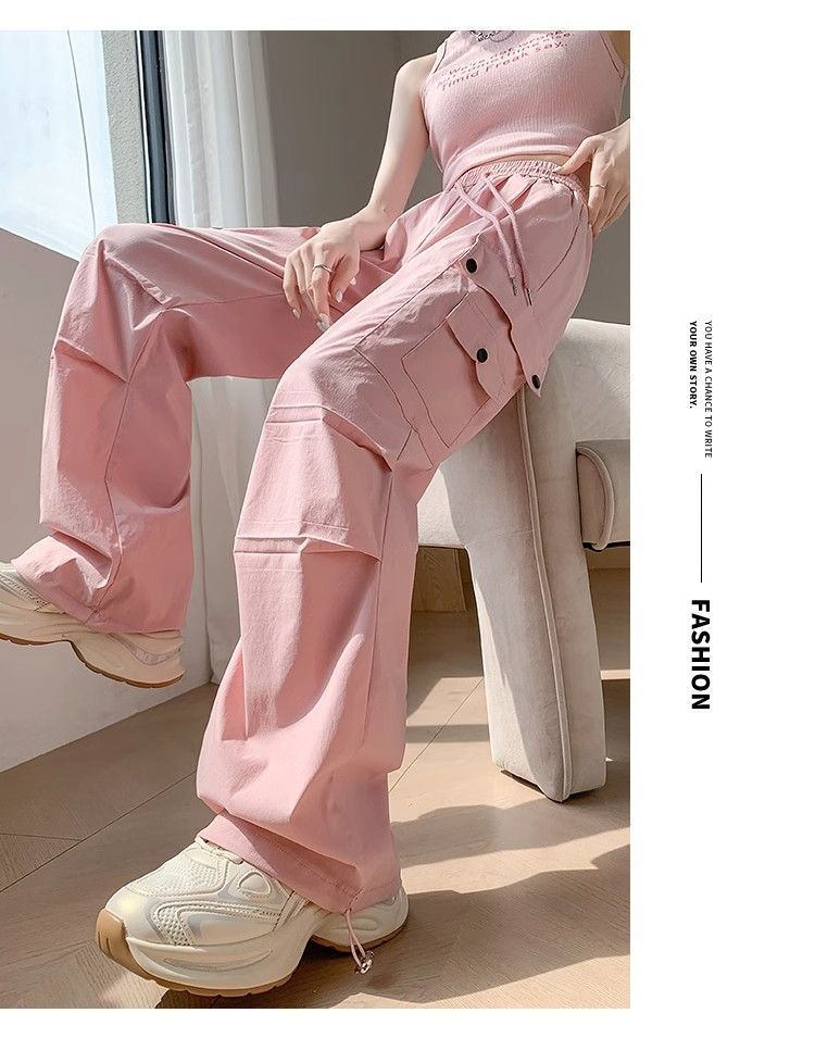 Free shipping women's high waist new thin loose and thin can tie feet leisure sports pants