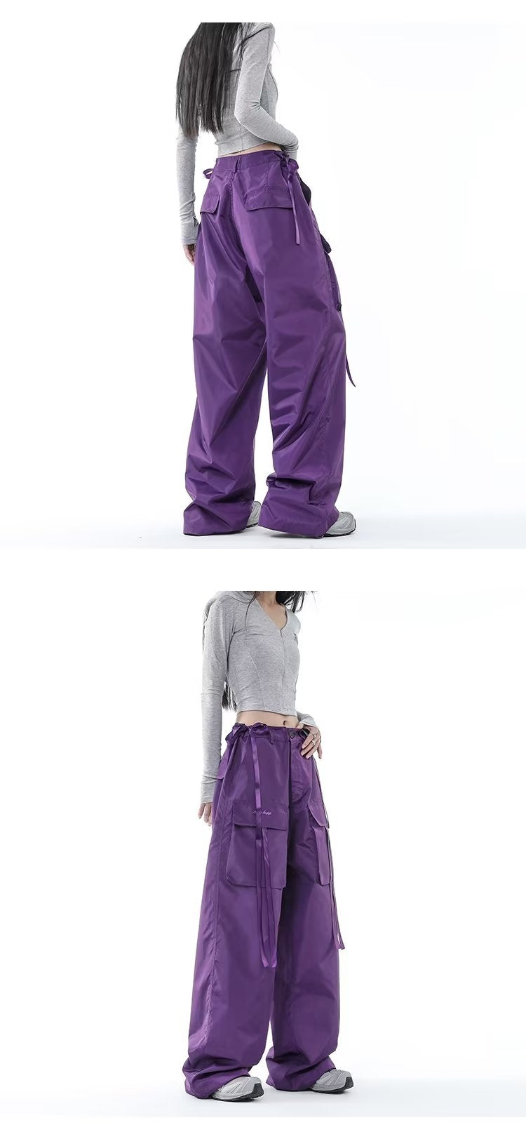Dopamine pants Free shipping Tattoo 2023 new retro purple overalls women's dopamine wear Spice Girl tide brand design loose straight casual pants
