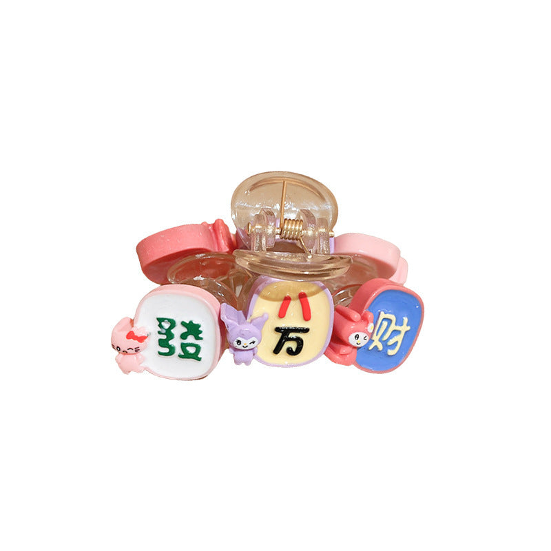 糖果色卡通发财麻将发夹时尚个性抓夹盘发鲨鱼夹甜美可爱发饰批发