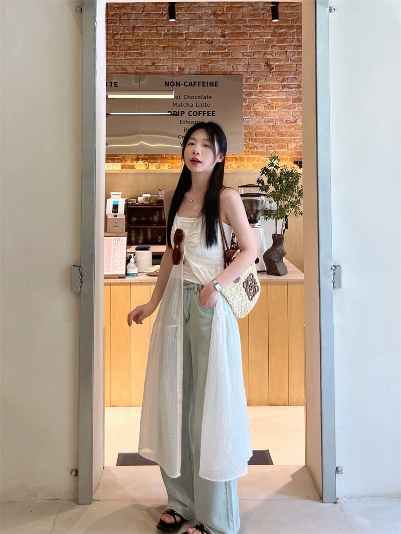 Fashion women's wear New American Style Bandage Dress Atmosphere Girls' Summer 2024 Mid-Length White High-End Beach Vest Dress