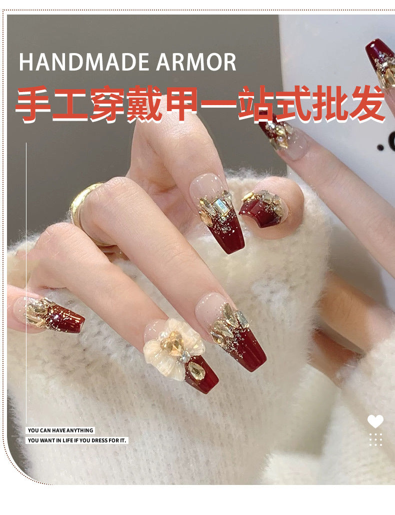 (Hand-made nail)手工制作金羽琉璃穿戴甲长款法式指甲贴成品高级感显白穿戴甲片