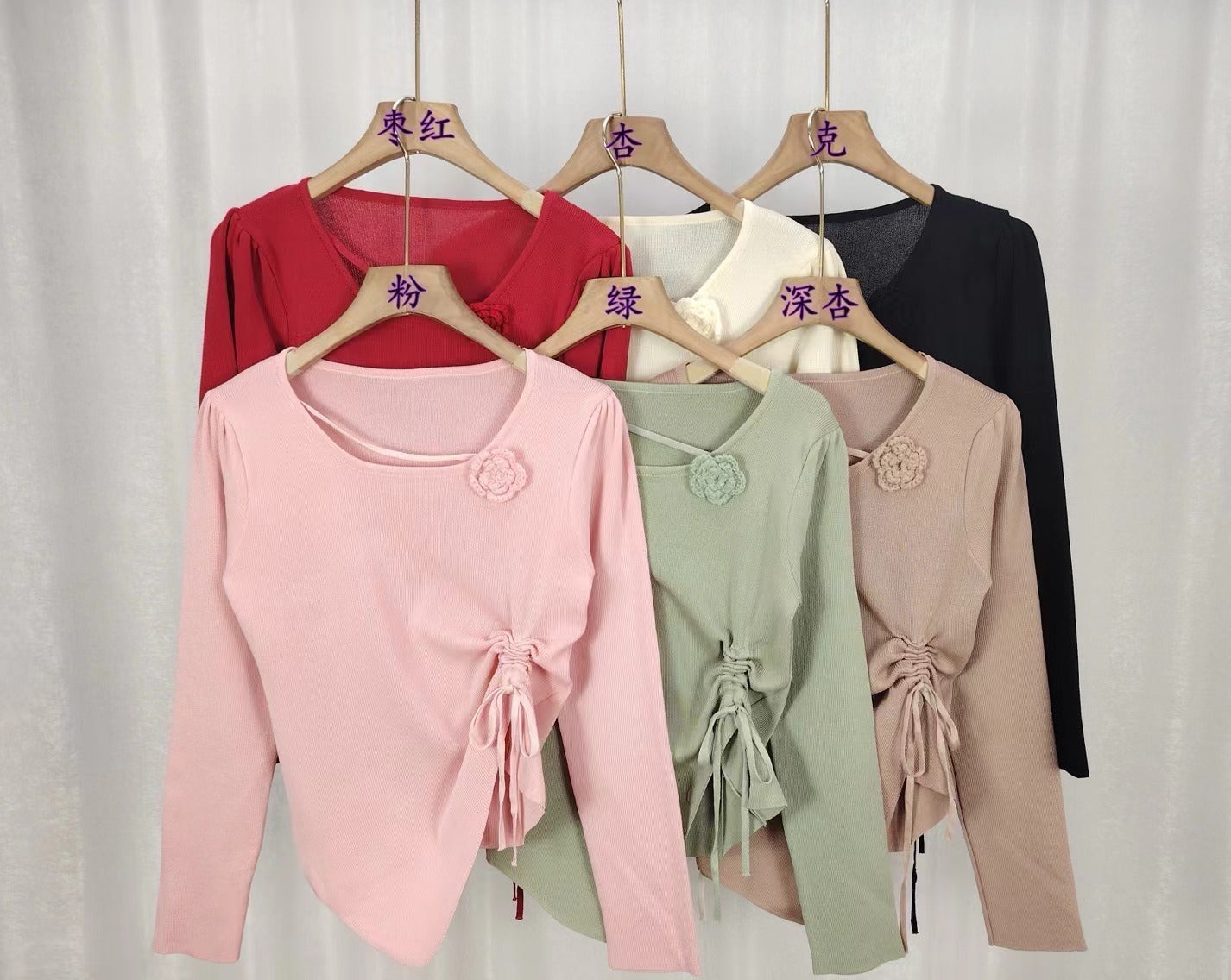 Dopamine tops Free shipping Tattoo Design sense dopamine red three-dimensional flower long-sleeved knitted sweater women's autumn and winter side drawstring outer top women
