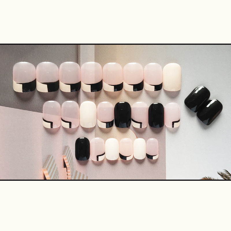 黑白极简穿戴甲线条指甲贴片法式美甲片 nails假指甲美甲成品甲片