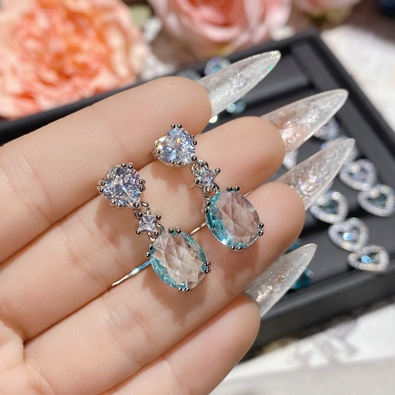 山茶湖光水影海蓝宝石系列耳环 星河璀璨镀18K精致爱心蝴蝶结耳钉